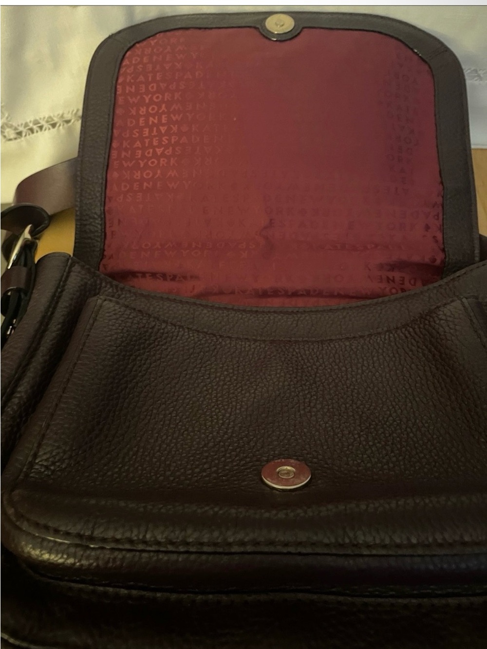 Kate Spade EUC Brownish-Wine Leather with suede Flap - Picture 5 of 11